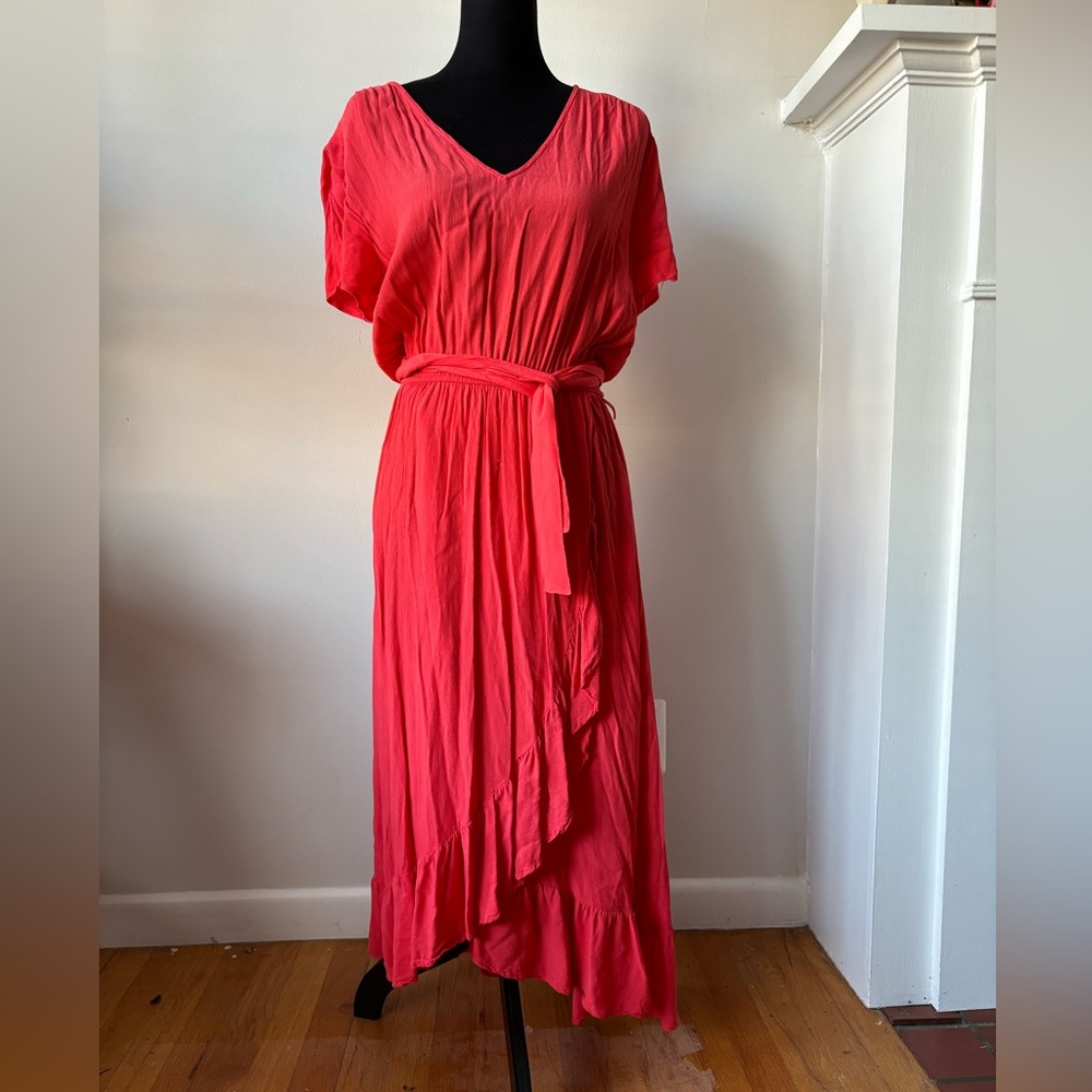 GAP bright salmon short sleeved midi dress